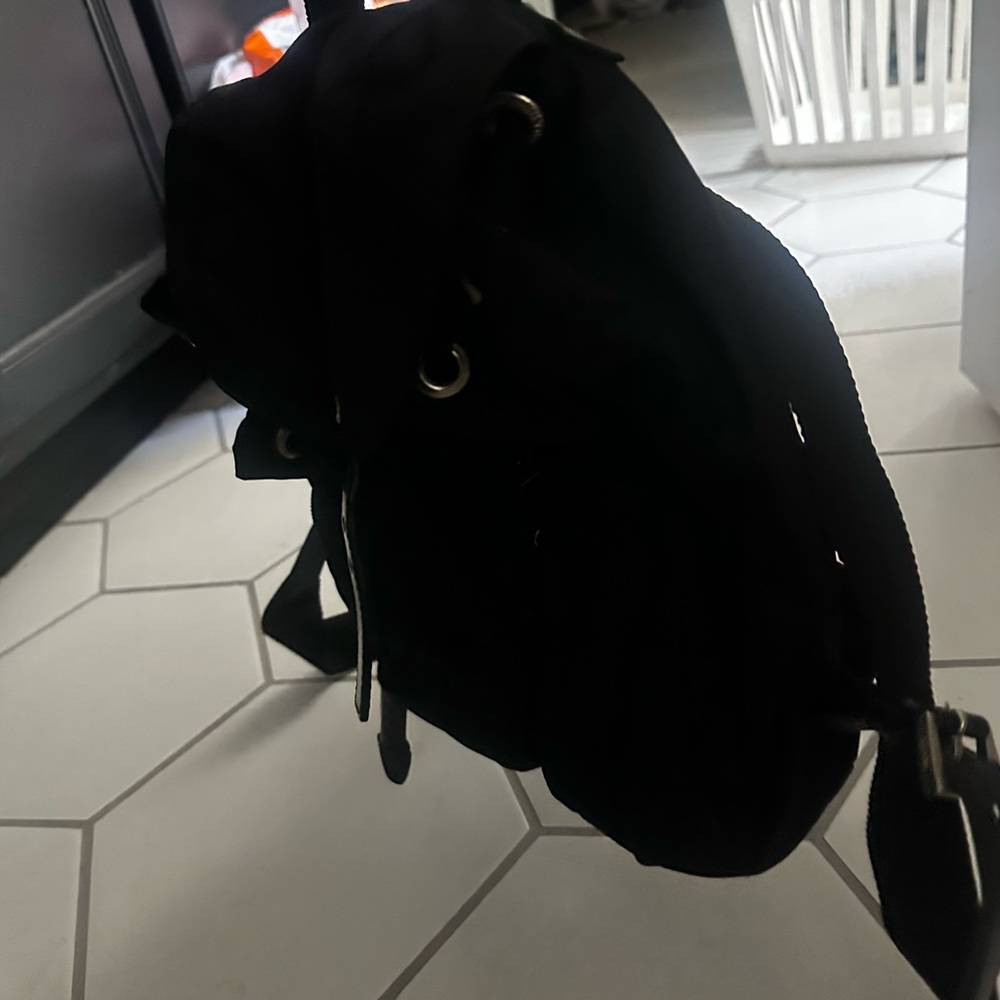 Prada Black Nylon Drawstring Flap Backpack With F… - image 8